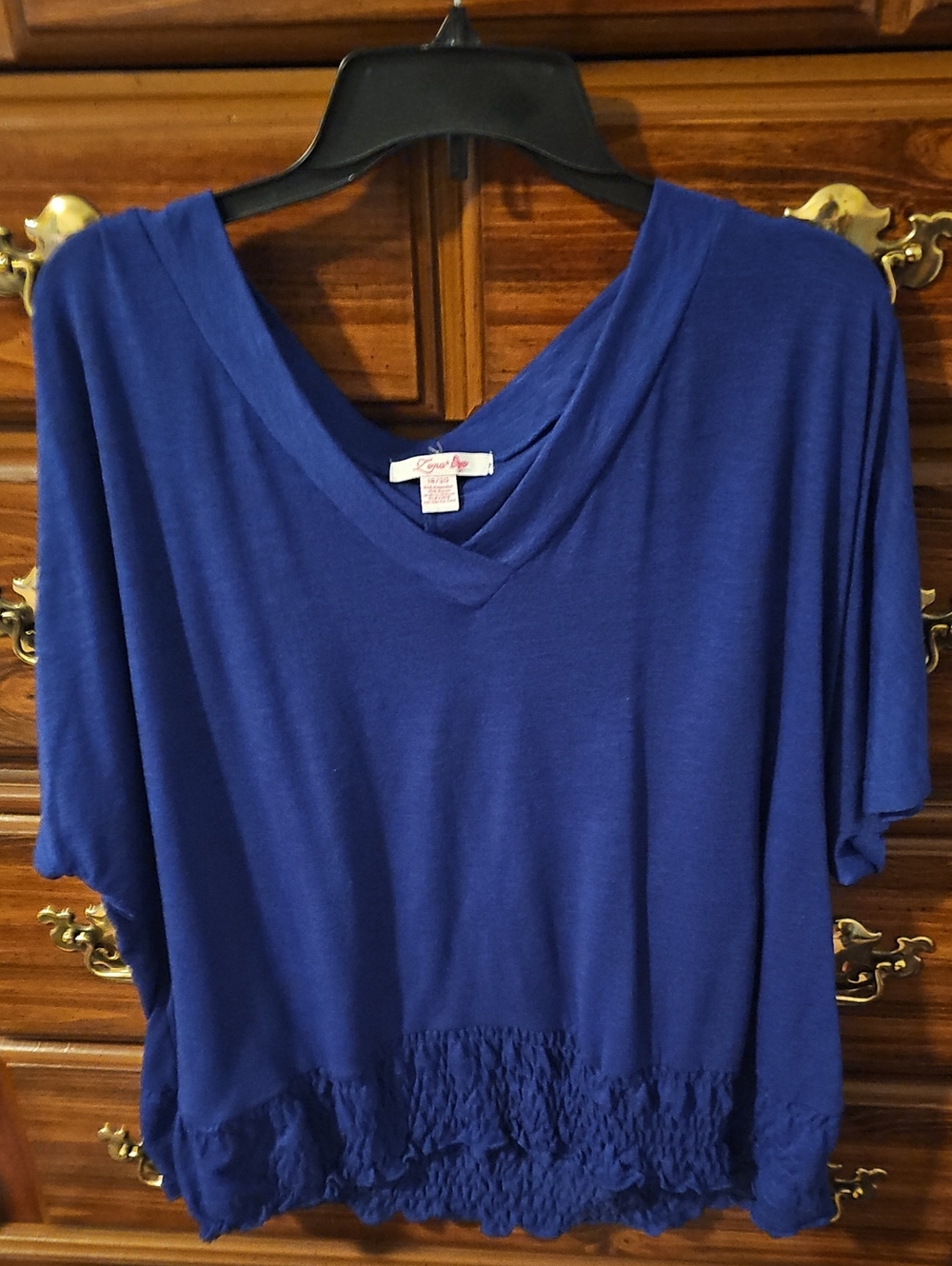Lena Royal Blue V-Neck Short Sleeve Top with Smocked Hem